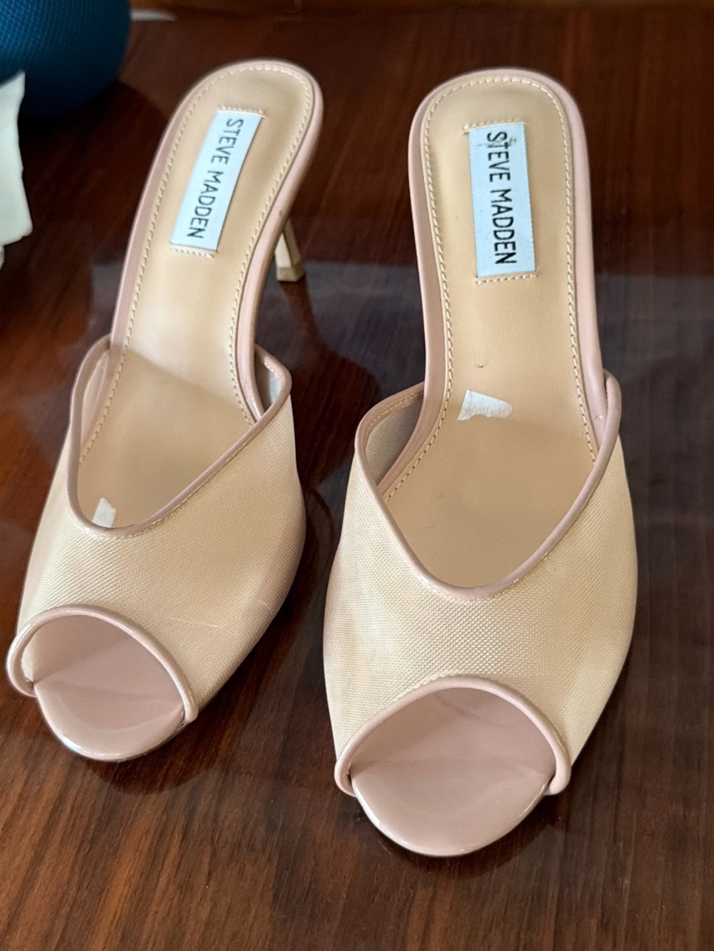 Steve Madden Beige/Taupe Peep-Toe Slip-On Mules